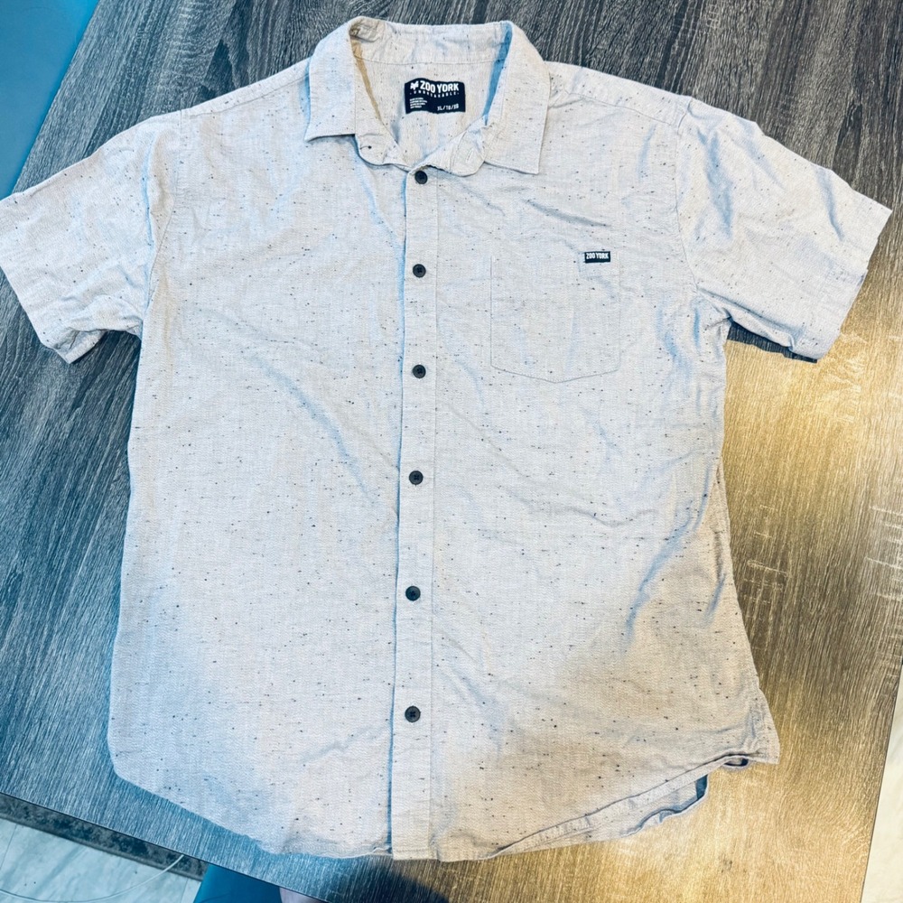 Zoo York Unbreakable Mens XL Gray Speckled Short Sleeve Button Up Shirt Stretch
